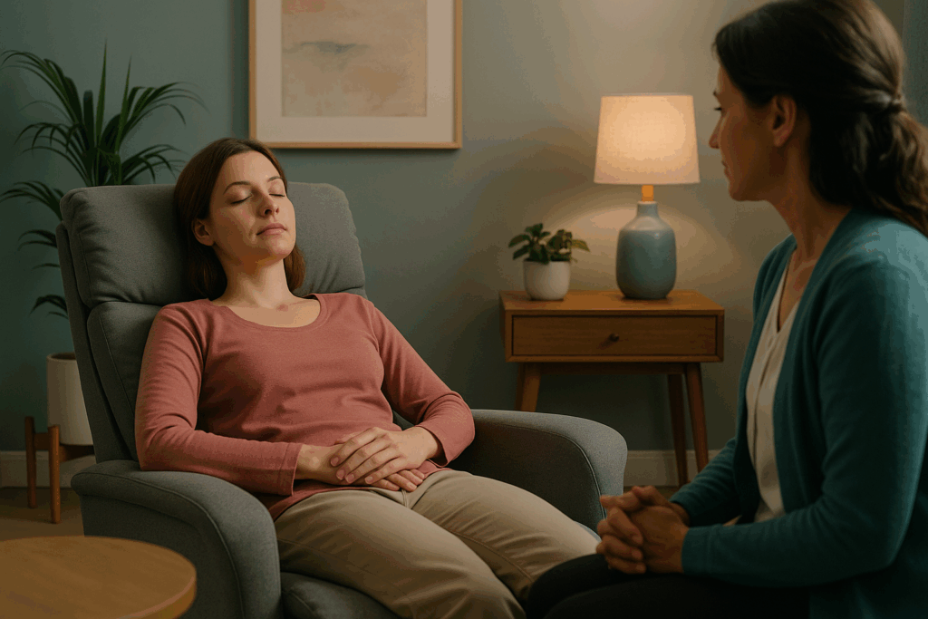 hypnotherapy client on recliner